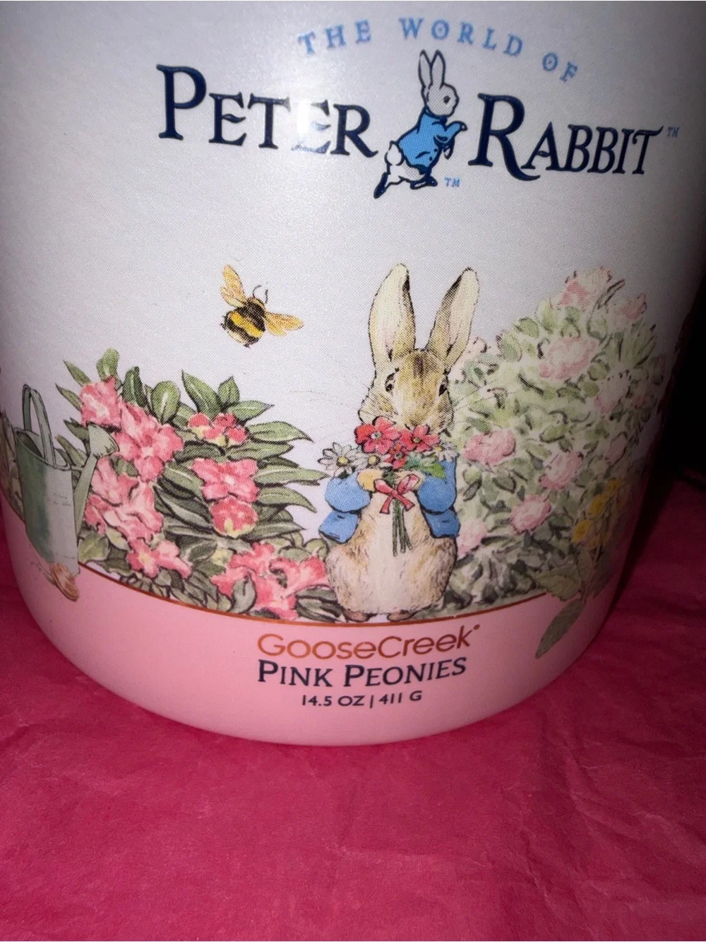 Goose Creek Peter Rabbit Pink Peonies Scented Candle - Pink with Gold Lid